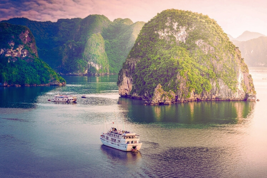 Scenic Halong Bay cruise in Vietnam, featured in Auasia Travel Indochina tours